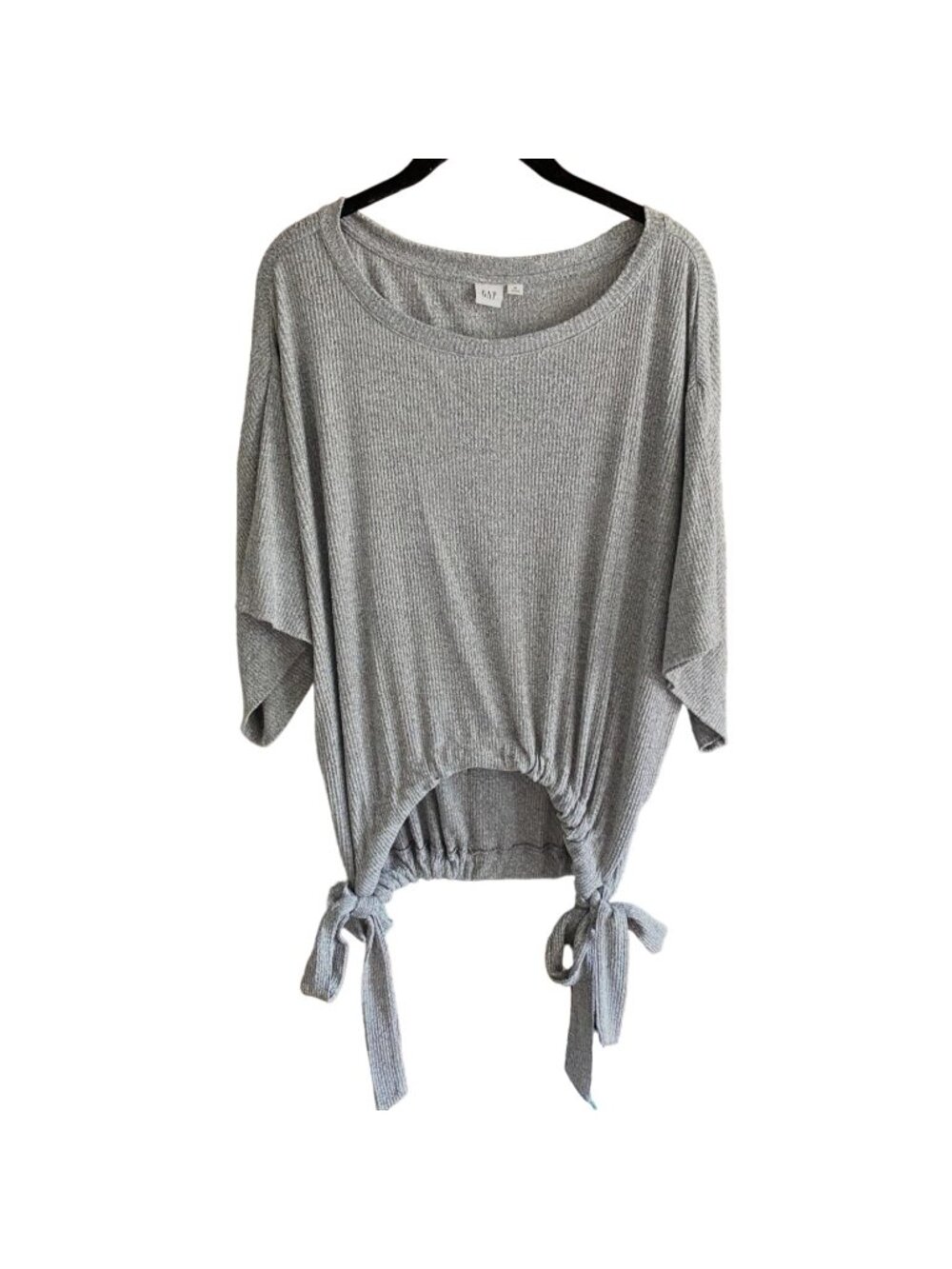 Gap Ribbed Softspun Short Sleeve Side-Tie Top-Gray-Size M-GUC